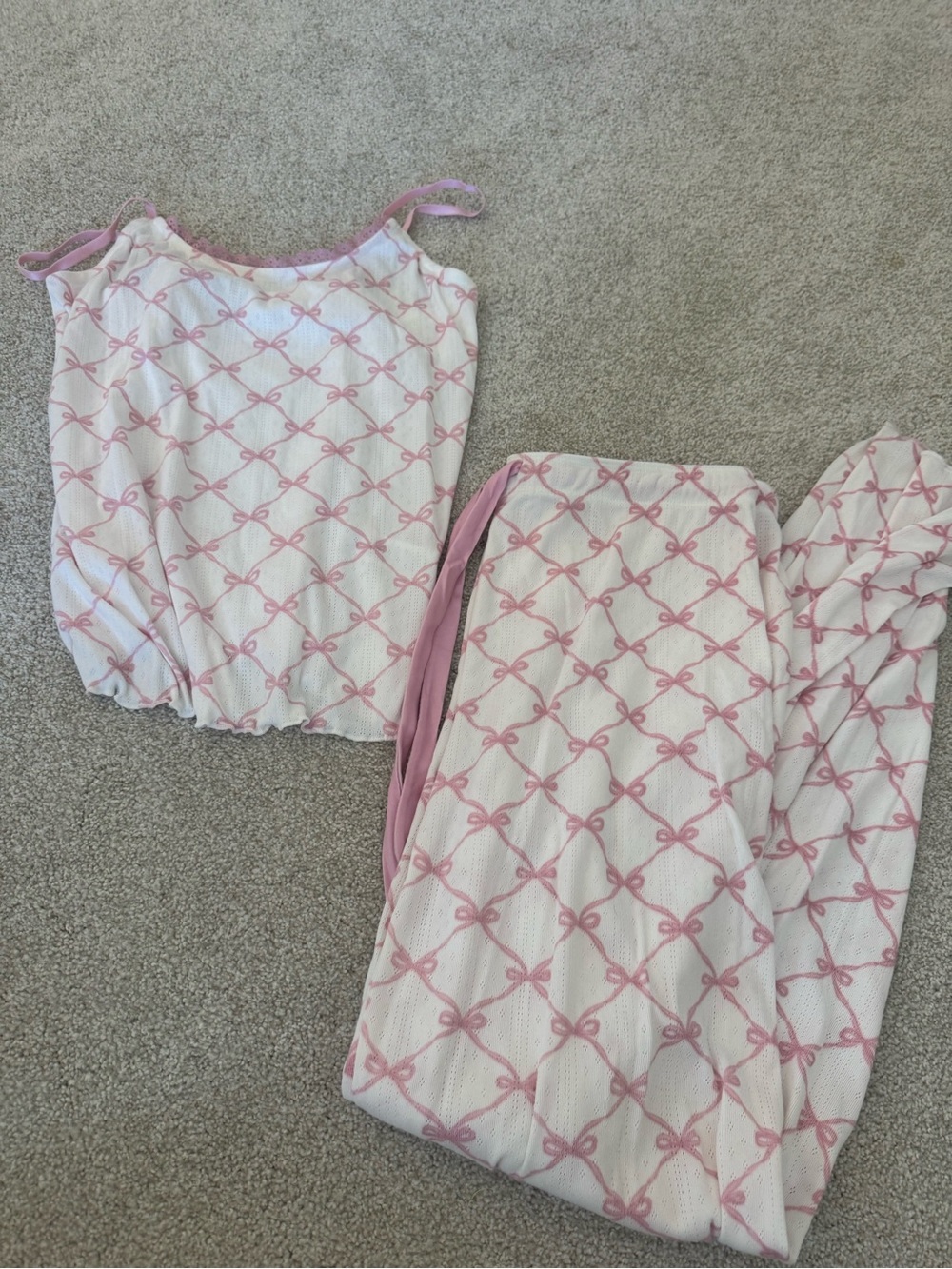 P.J. Salvage Pink Bow Lattice Pajama Set
